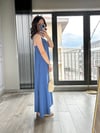 CDBR3548İndigo Premium Kalite Tensel Kumaş Askılı Elbise
