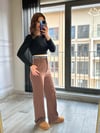 CDBR3324Kahve Beli Lastik Detaylı Kumaş Pantolon