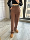 CDBR3324Kahve Beli Lastik Detaylı Kumaş Pantolon