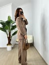 CDBR3636Kahve Kuşaklı Blazer Ceket Pantolon Takım