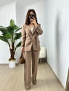 CDBR3636Kahve Kuşaklı Blazer Ceket Pantolon Takım