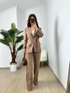 CDBR3636Kahve Kuşaklı Blazer Ceket Pantolon Takım