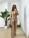 CDBR3636Kahve Kuşaklı Blazer Ceket Pantolon Takım