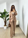 CDBR3636Kahve Kuşaklı Blazer Ceket Pantolon Takım