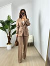 CDBR3636Kahve Kuşaklı Blazer Ceket Pantolon Takım