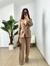 CDBR3636Kahve Kuşaklı Blazer Ceket Pantolon Takım