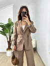 CDBR3636Kahve Kuşaklı Blazer Ceket Pantolon Takım