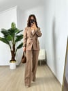 CDBR3636Kahve Kuşaklı Blazer Ceket Pantolon Takım
