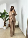 CDBR3636Kahve Kuşaklı Blazer Ceket Pantolon Takım
