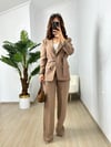 CDBR3636Kahve Kuşaklı Blazer Ceket Pantolon Takım