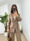 CDBR3636Kahve Kuşaklı Blazer Ceket Pantolon Takım