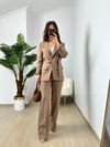 CDBR3636Kahve Kuşaklı Blazer Ceket Pantolon Takım