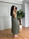 CDBR4425Kety Haki Keten Kalın Askılı Elbise