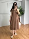 CDBR4424Kety Kahve Keten Kalın Askılı Elbise
