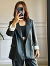 CDBR336Kolu Katlamalı Deri Blazer Ceket