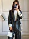 CDBR336Kolu Katlamalı Deri Blazer Ceket