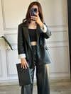 CDBR336Kolu Katlamalı Deri Blazer Ceket