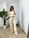 CDBR3664Krem Kargo Cep Denim Pantolon