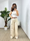 CDBR3664Krem Kargo Cep Denim Pantolon