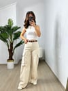 CDBR3664Krem Kargo Cep Denim Pantolon