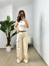 CDBR3664Krem Kargo Cep Denim Pantolon