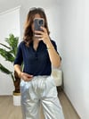 CDBR3648Lacivert Delikli Polo Yaka Triko