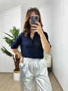 CDBR3648Lacivert Delikli Polo Yaka Triko