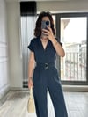 CDBR3552Lacivert Fermuarlı Keten Tulum
