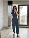 CDBR3552Lacivert Fermuarlı Keten Tulum