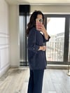 CDBR3497Lacivert Poplin Keten Çizgili Gömlek