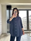 CDBR3497Lacivert Poplin Keten Çizgili Gömlek
