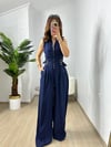CDBR3695Lacivert Premium Kalite Bel Ayarlı Tensel Kumaş Tulum