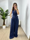 CDBR3695Lacivert Premium Kalite Bel Ayarlı Tensel Kumaş Tulum