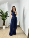 CDBR3695Lacivert Premium Kalite Bel Ayarlı Tensel Kumaş Tulum