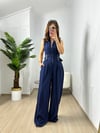 CDBR3695Lacivert Premium Kalite Bel Ayarlı Tensel Kumaş Tulum