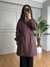 CDBR4691Lana Kahve Siyah Büzgülü Premium Ceket