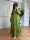 CDBR4538Lilya Yeşil Papatya Detaylı Müslin Elbise