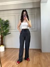 CDBR3849Linen Siyah Beyaz  Çizgili Örme Pantolon