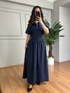 CDBR4230Luna Lacivert Bel Detaylı Premium Kalite Maxi Elbise