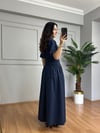CDBR4230Luna Lacivert Bel Detaylı Premium Kalite Maxi Elbise