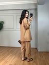 CDBR4006Lusia Camel Gabardin Kumaş Gömlek Şalvar Pantolon Takım