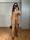 CDBR4006Lusia Camel Gabardin Kumaş Gömlek Şalvar Pantolon Takım