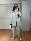 CDBR4008Lusia Gri Gabardin Kumaş Gömlek Şalvar Pantolon Takım