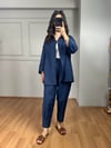 CDBR4010Lusia Lacivert Gabardin Kumaş Gömlek Şalvar Pantolon Takım