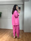 CDBR4007Lusia Pembe Gabardin Kumaş Gömlek Şalvar Pantolon Takım
