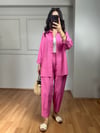 CDBR4007Lusia Pembe Gabardin Kumaş Gömlek Şalvar Pantolon Takım