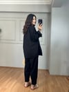 CDBR4005Lusia Siyah Gabardin Kumaş Gömlek Şalvar Pantolon Takım