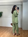 CDBR4009Lusia Yeşil Gabardin Kumaş Gömlek Şalvar Pantolon Takım