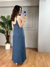 CDBR390Luya İndigo Sofya Keten Gömlek Elbise Takım