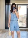 CDBR3529Mavi Orjinal Massimo Şortlu Keten Takım